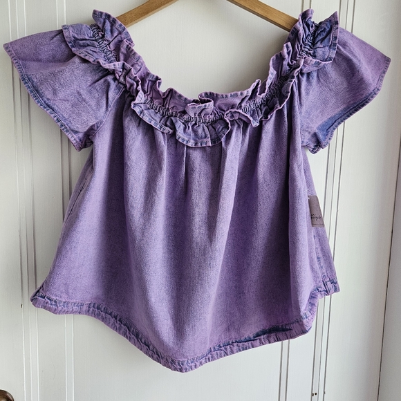 Free People Orchid Overdye lilac Denim scoop elastic Maxine Top - Picture 4 of 14